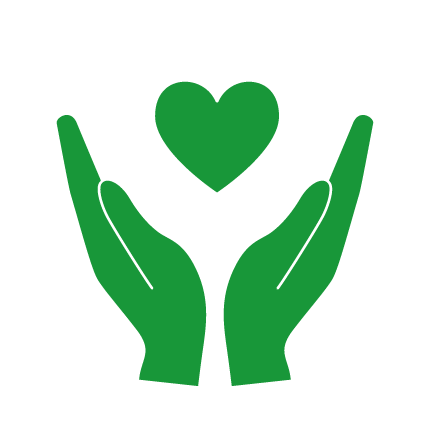 Spread green hands with a heart above them